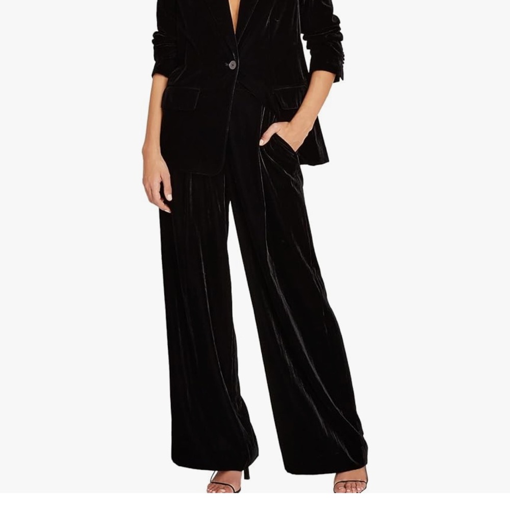 Club Monaco High-Rise Velvet Trousers Size 4 Black Luxe Holiday Party Pants ✔️